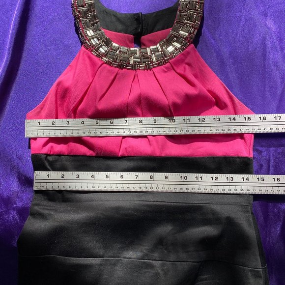 ๐B Darlin Eye-Catching Neckline Pink Black Sleeveless Cotton Dress - Picture 6 of 13